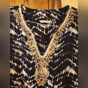 Soft Surroundings Akira Beaded Tunic Ikat Batik Large, Pristine